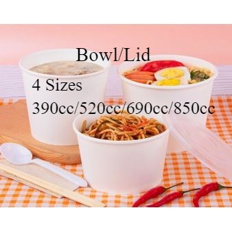 [50 pcs] Disposable Paper Bowl 390cc/690cc/850cc /1000 cc Lid/Cover ...