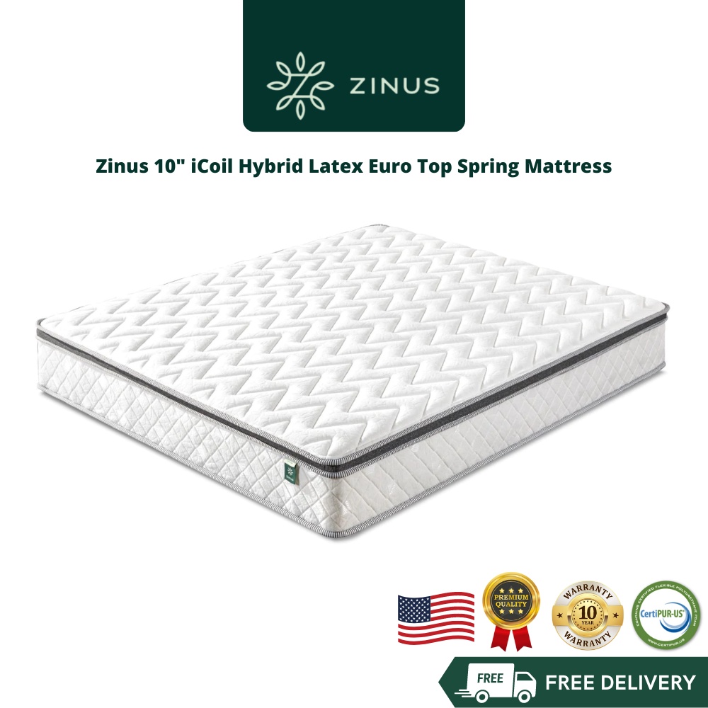 Zinus iCoil Hybrid Latex Euro Top Spring Mattress (10") Shopee Malaysia