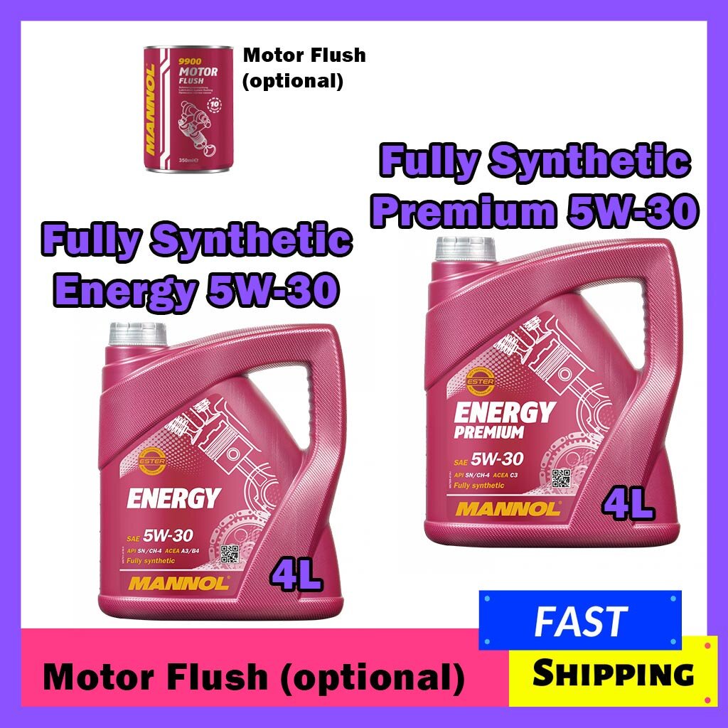 Mannol Fully Synthetic Engine Oil Energy Premium 5W30, Energy 5W30 (4L)  with option Motor Flush and Oil Filter Energy5W30+Flush GEP Proton
