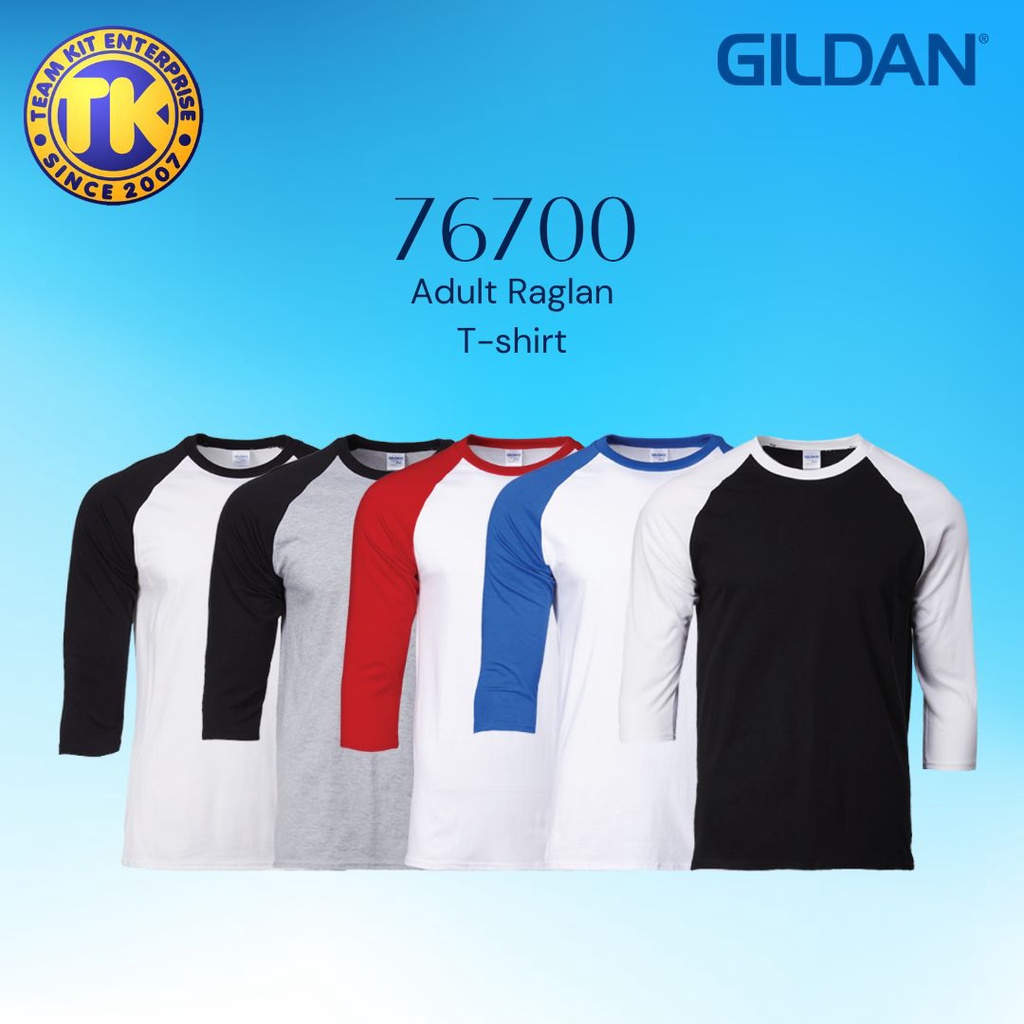 GILDAN Premium Cotton Adult Unisex 3/4 Sleeve Raglan T-shirt 76700