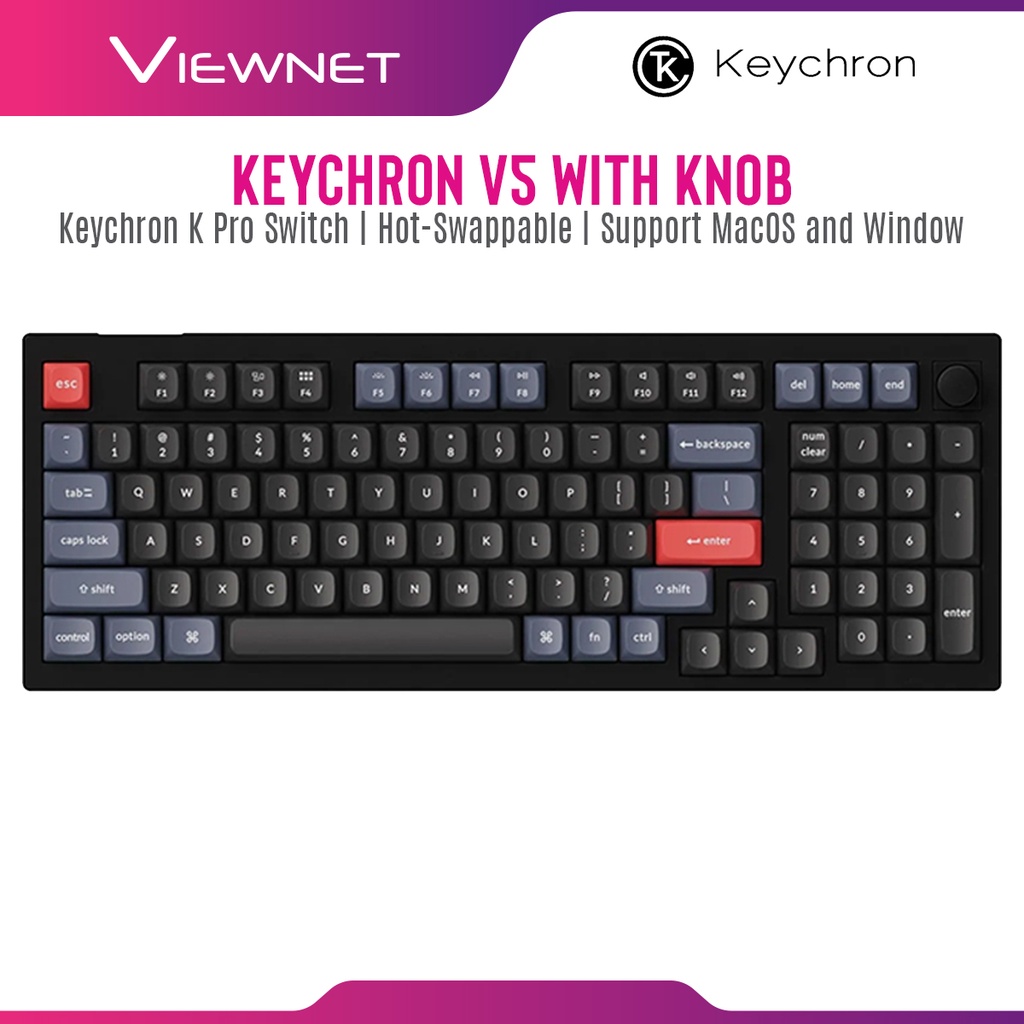 Keychron V5 QMK Custom Mechanical Keyboard with Volume Knob, 96 Layout