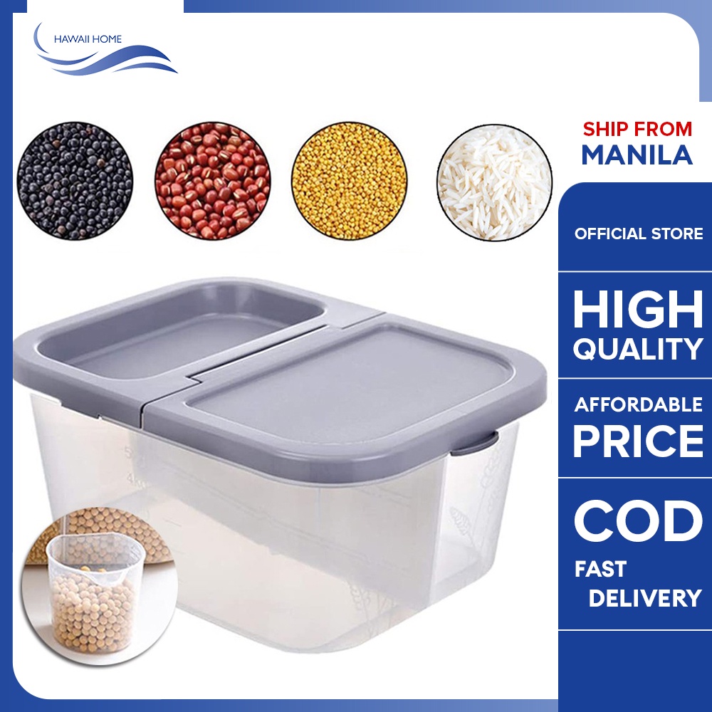Hawaii Home Rice Storage With 2 Grids and Wheels Food Storage Cereal