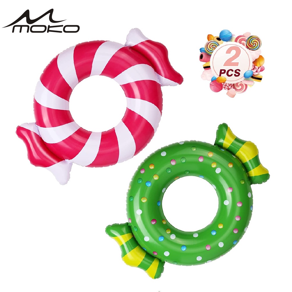 MoKo Inflatable Pool Floats, 2 Pack Cute Candy Swimming Ring Tube Pool
