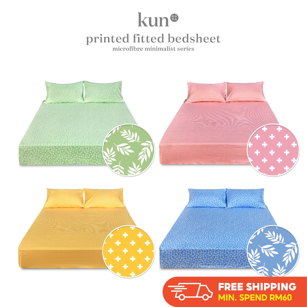 Kun Minimalist Printed Design Series Premium Microfibre Fitted Bedsheet ...