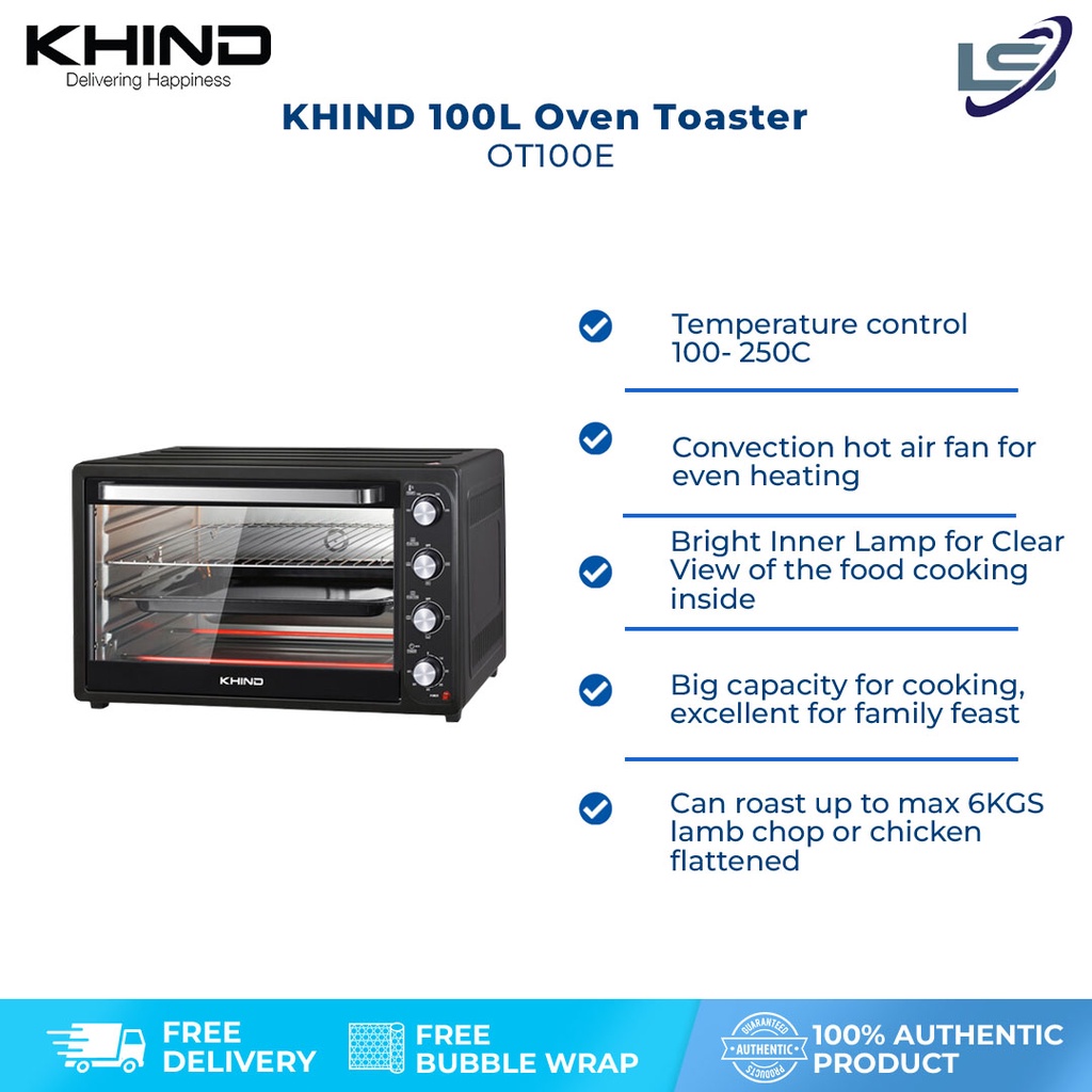 KHIND 100L Oven Toaster OT100E | 4 Stage Switch for Heating | 0-60 ...