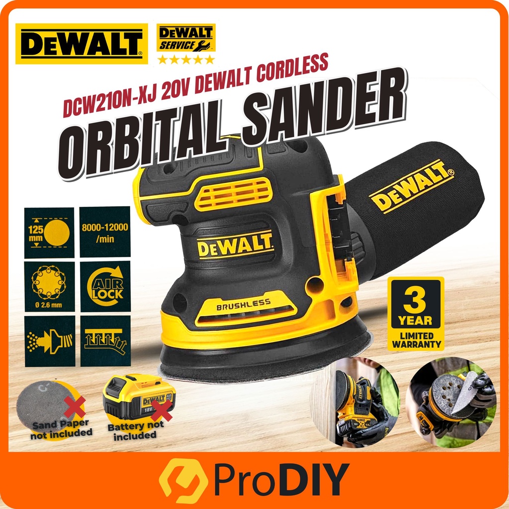 DEWALT Cordless Orbital Sander Bare Unit 20V Heavy Duty Velcro Strap