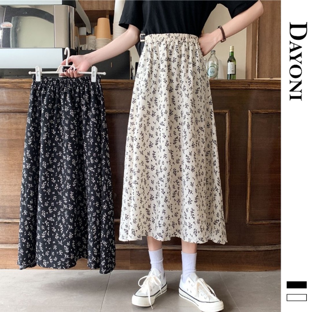 ☀️【Ready Stock】Korean Style Loose Skirts Waist Long Floral Women Midi ...