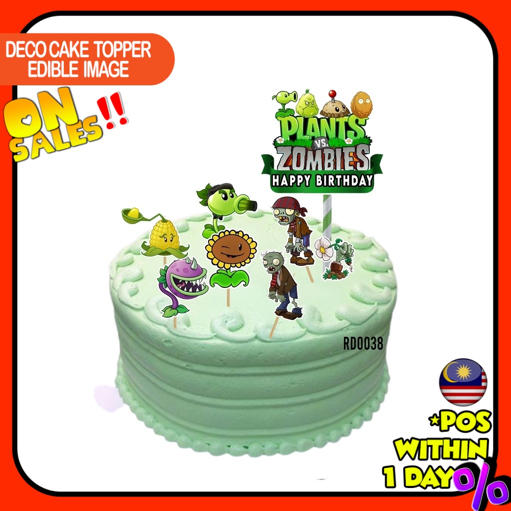 READY STOCK Happy Birthday Cake Topper Plants vs. Zombies Decoration ...
