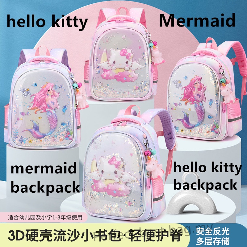 hello kitty mermaid backpack HPJGD 3PCS Rolling for Girls, Kids School Backpacks with Wheels, Water Resistant UV Printed Roller Wheeled Bookbag Set with Lunch Box Ready Stock mermaid backpack for