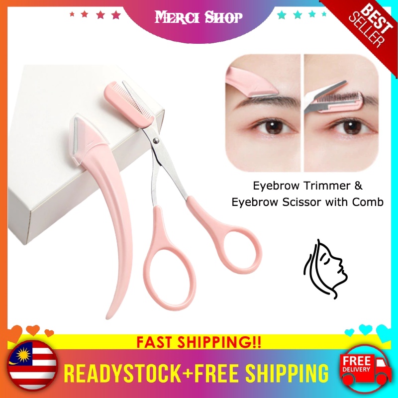 MS 1 SET Eyebrow Trimmer Scissors With Comb Eyebrow Razor Eyelash Hair