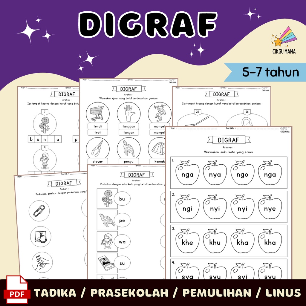 [ SOFTCOPY | PDF ] LATIHAN DIGRAF KONSONAN BERGABUNG SUKU KATA LEMBARAN ...