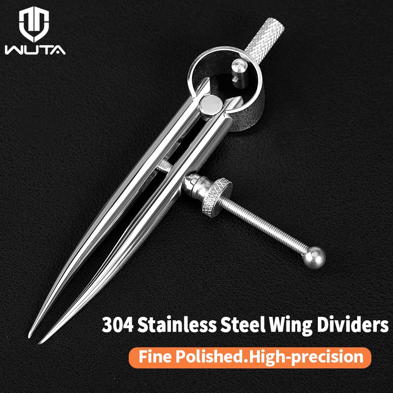 WUTA Scheurpasser, 304 roestvrij staal lederen veerpasser, precisie-krapper, hoogglans gepolijst, instelbare ledercraft divider (klein