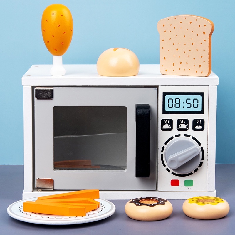 Toys Kids Microwave Oven Wooden Kitchen Toy Pretend Play Mainan Oven