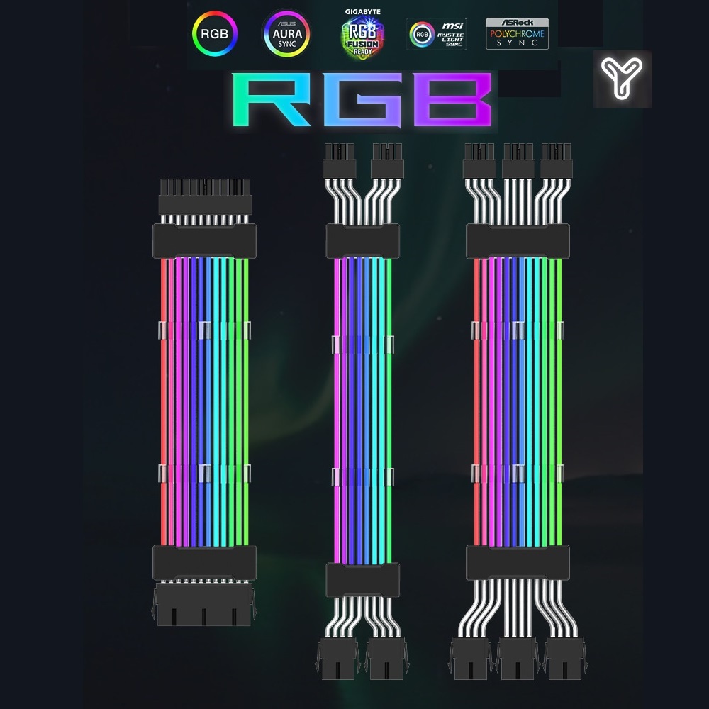 ARGB Extension Sleeved Cable 24PIN 5V 18AWG Wire Core Plug And Play Synchronized Sleeved Cable For Desktop Computers Graphics Card With Dual 8p 38936234 5a1a 47fb Af72 11c77d7c8079.e14a6ed5bdbf2eaf06593211c639c02e