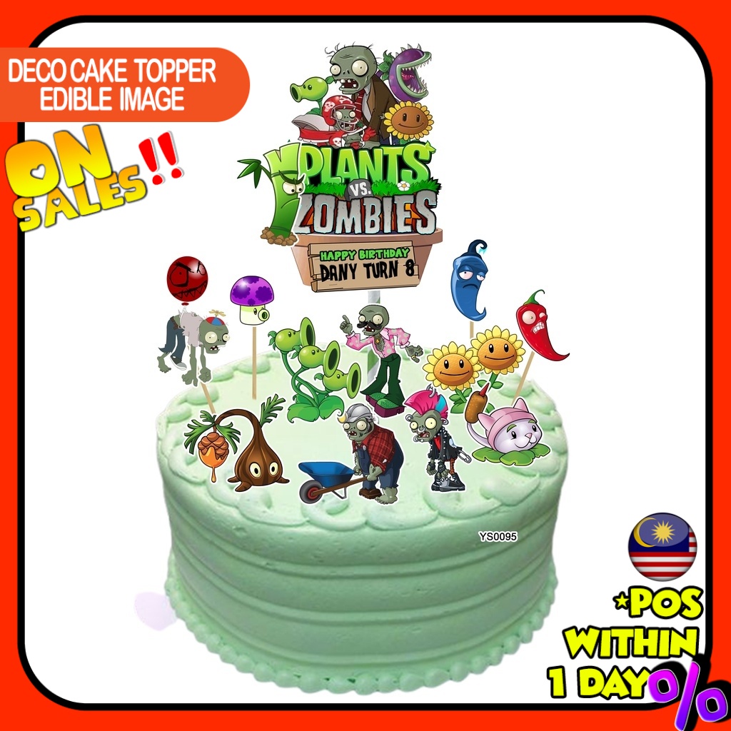 [CUSTOM NAME] Happy Birthday Cake Topper Plants vs. Zombies Decoration ...