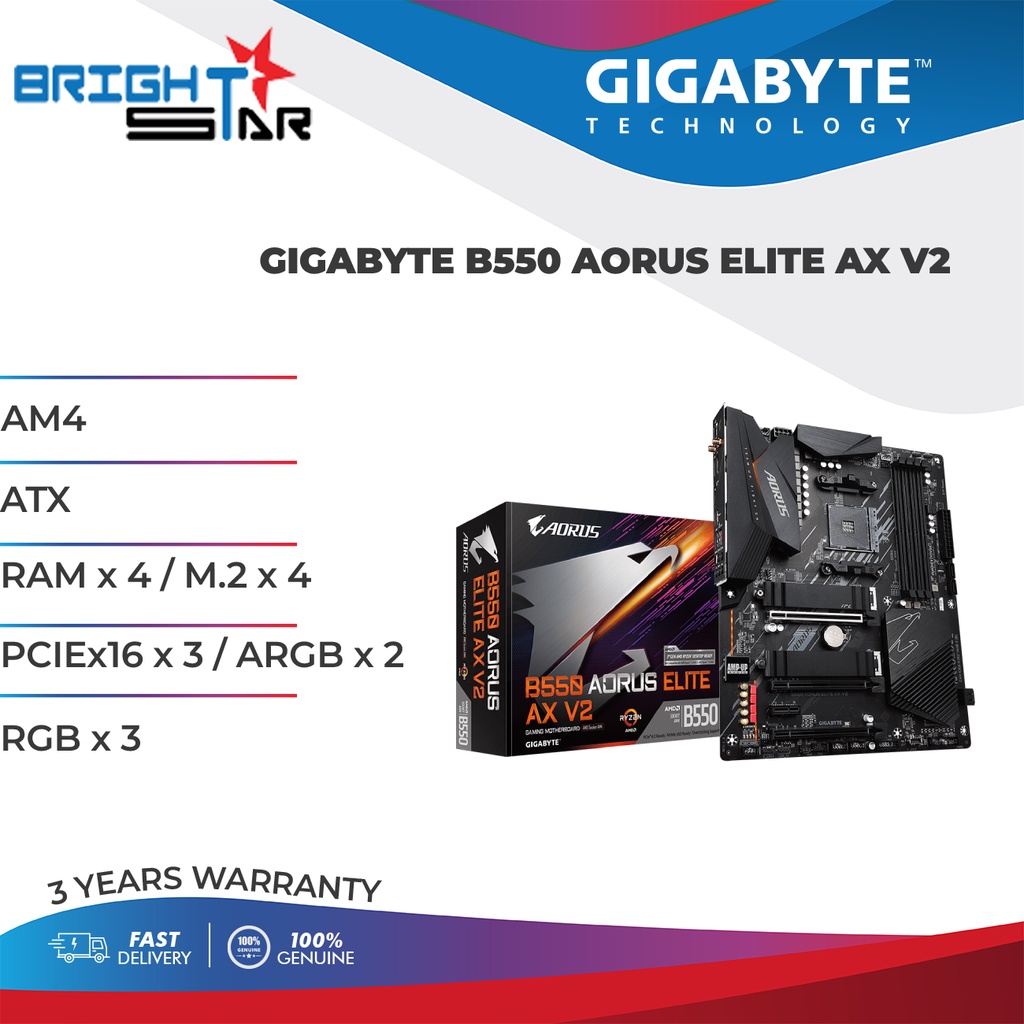 MB / GIGABYTE B550 AORUS ELITE AX V2 / AM4 / ATX / RAM x 4 / M.2 x 4