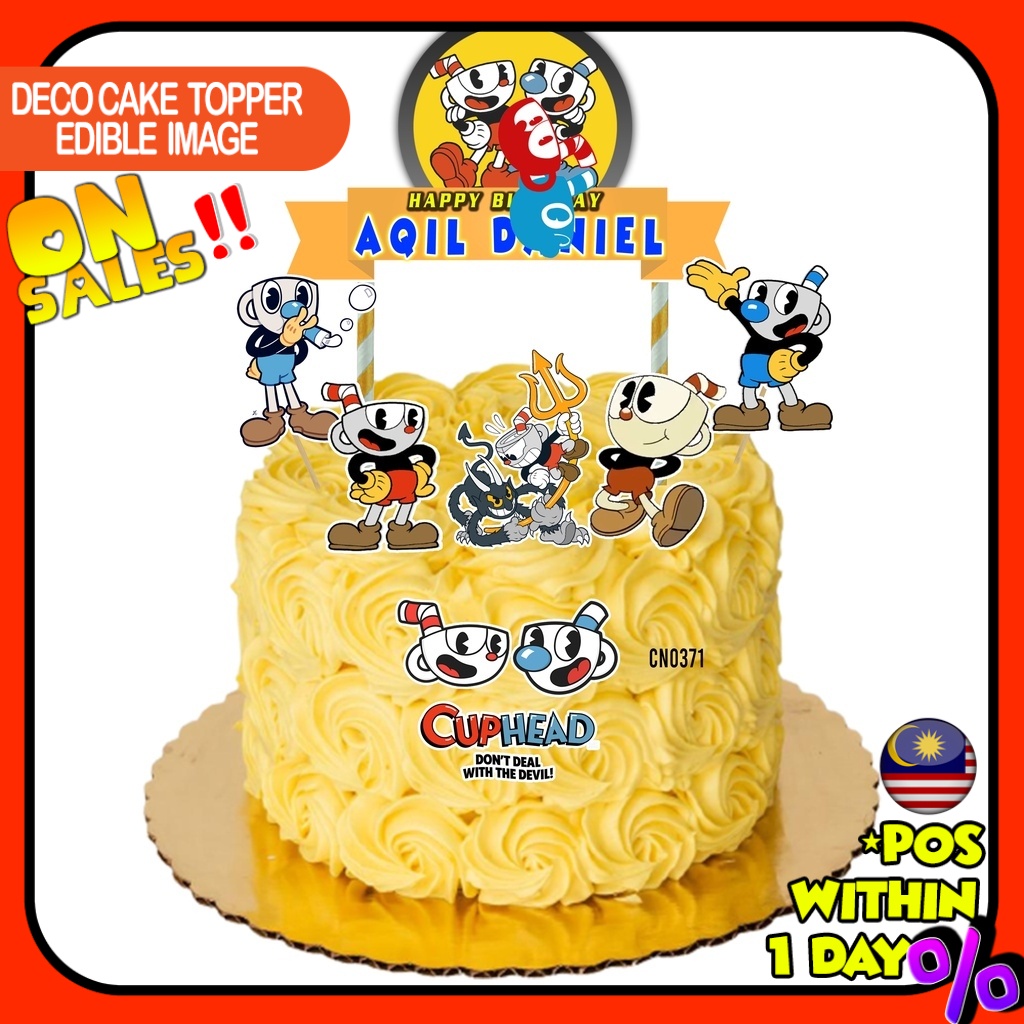 [CUSTOM NAME] Happy Birthday Cake Topper Cuphead Decoration Set Party ...