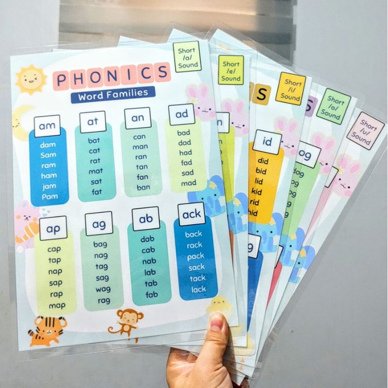 Bundle Charts PHONICS WORD FAMILIES SHORT LONG VOWELS (A,E,I,O,U ...