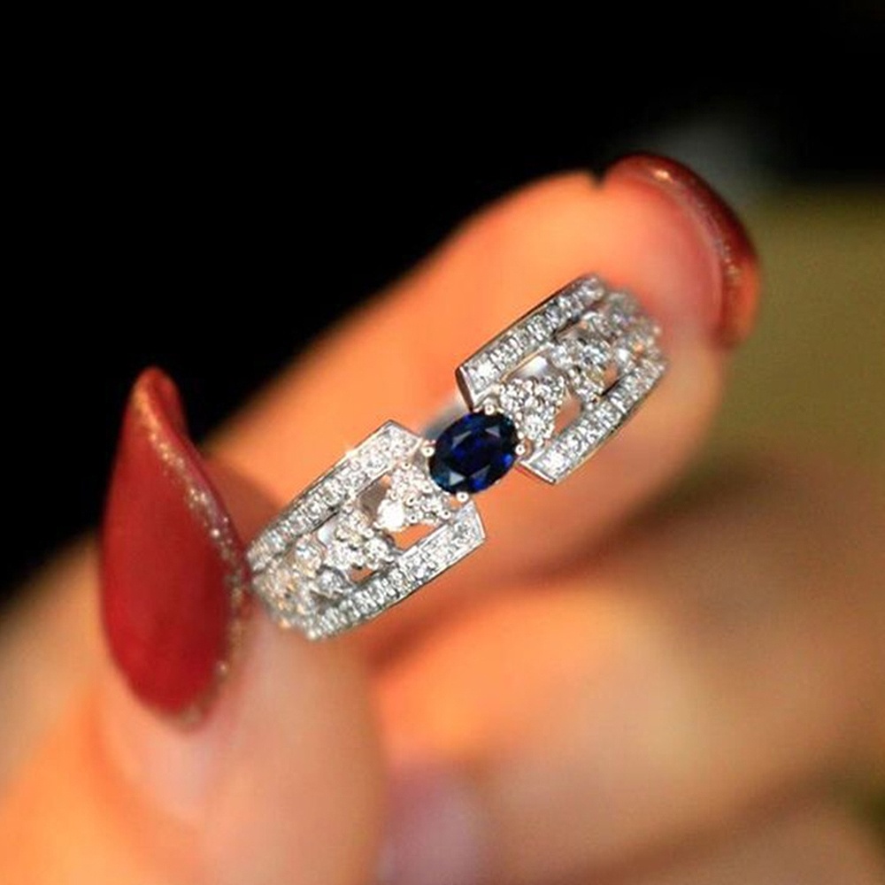 925 sterling silver Fashion Female Rings with Blue/White CZ Silver