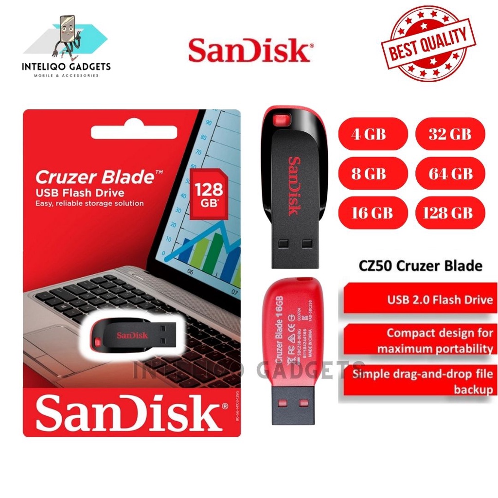 SanDisk Cruzer Blade USB 2.0 Flash Drive SDCZ50 - (8GB/16GB/32GB/64GB ...