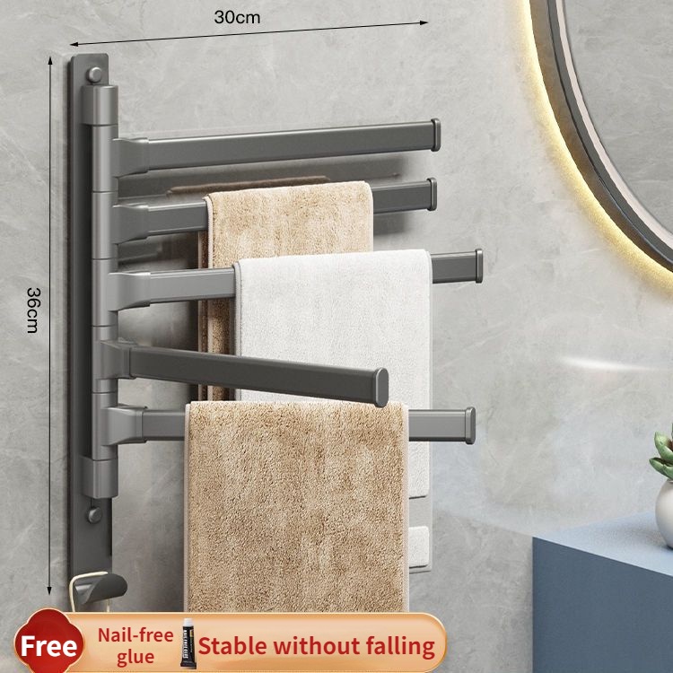 Rotating Towel Rack No-Drill Bathroom Shelf Racks Towel Holder Towel ...