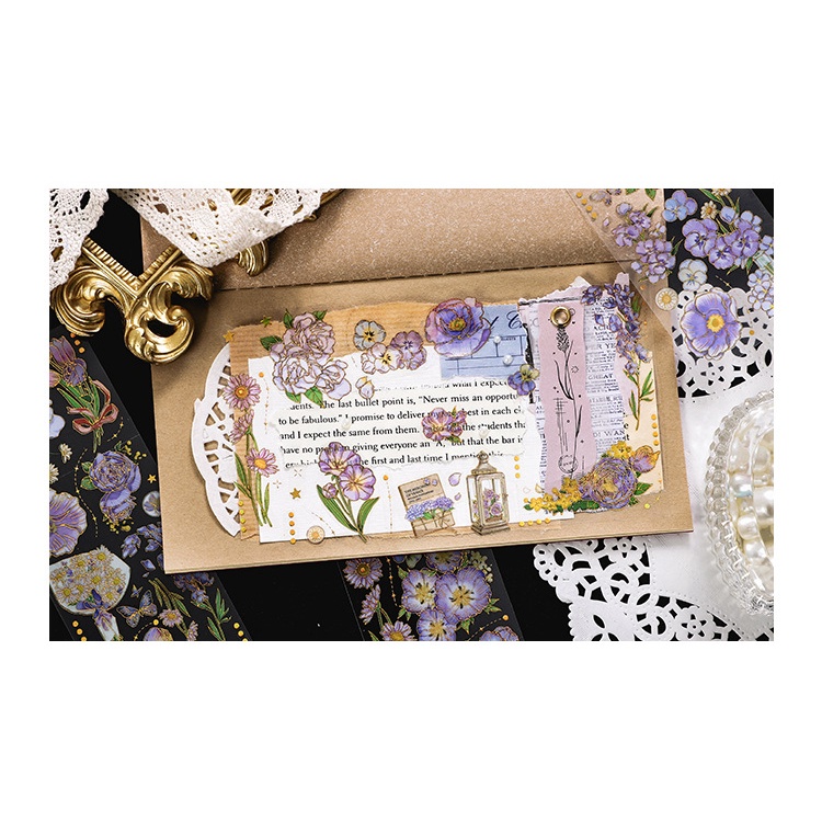 3 Sheets Bronzing Retro Flower Sticker PET Waterproof Sticker Journal ...