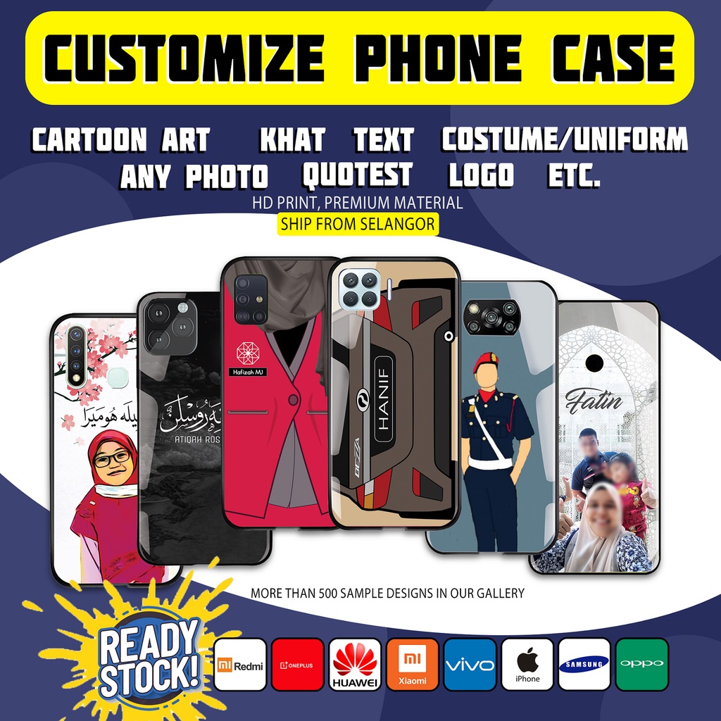 (ANY MODEL) Casing DIY gambar sendiri customize photo glass phone case ...