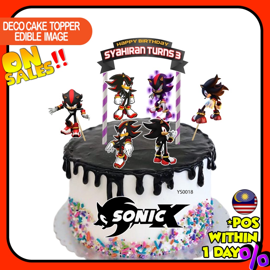 CUSTOM NAME] Happy Birthday Cake Topper Shadow the Hedgehog Sonic