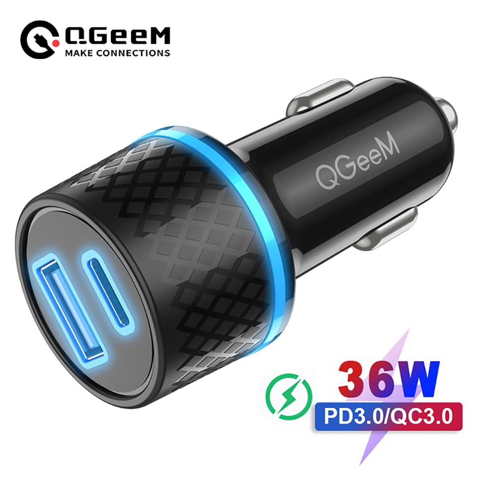 Qgeem W Type C Car Charger Pd Adapter For Iphone Ipad Pro Usb C Charger Dual Usb C Quick