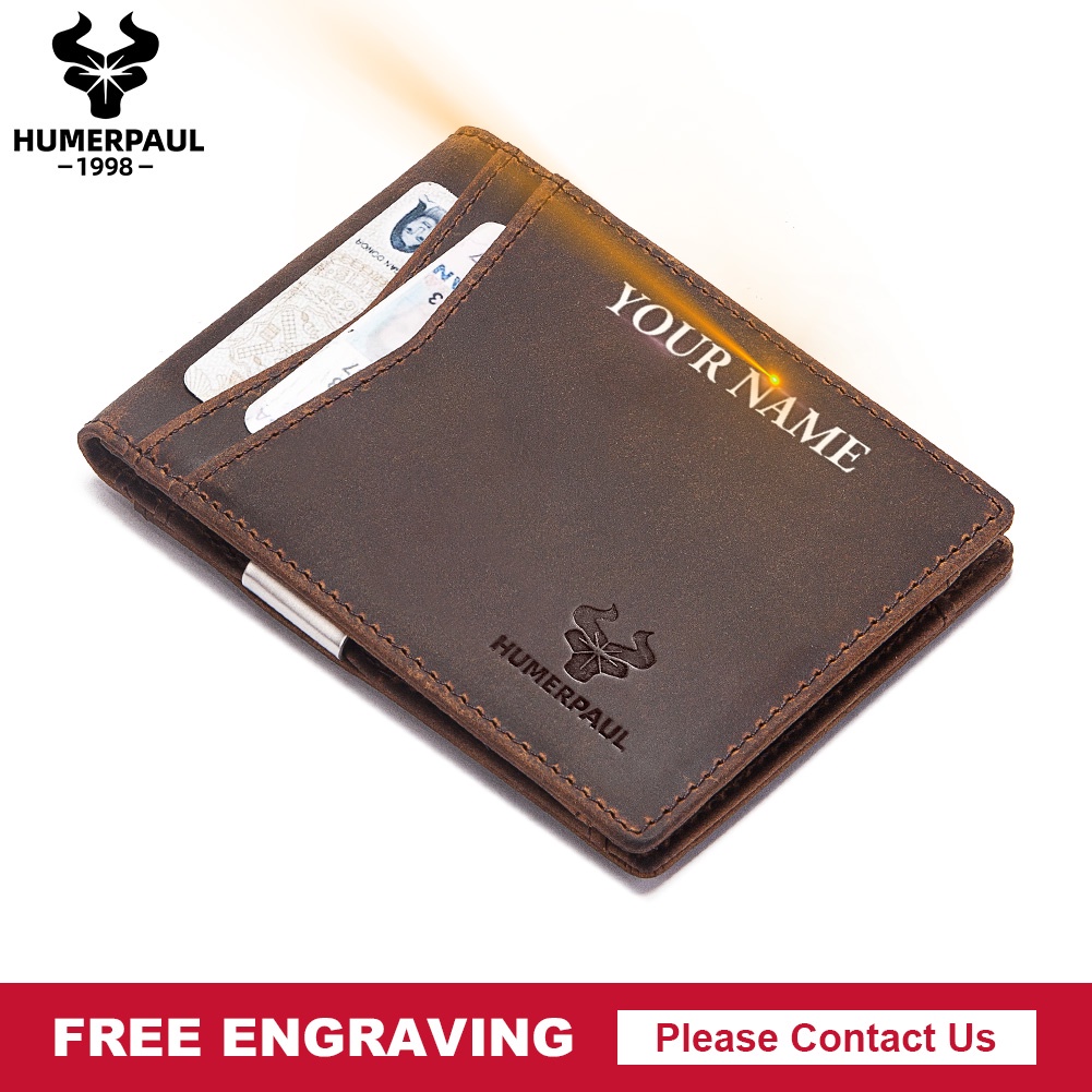 Cowhide Slim Men's Money Clip Credit Card Holder Luxury Cash Wallet