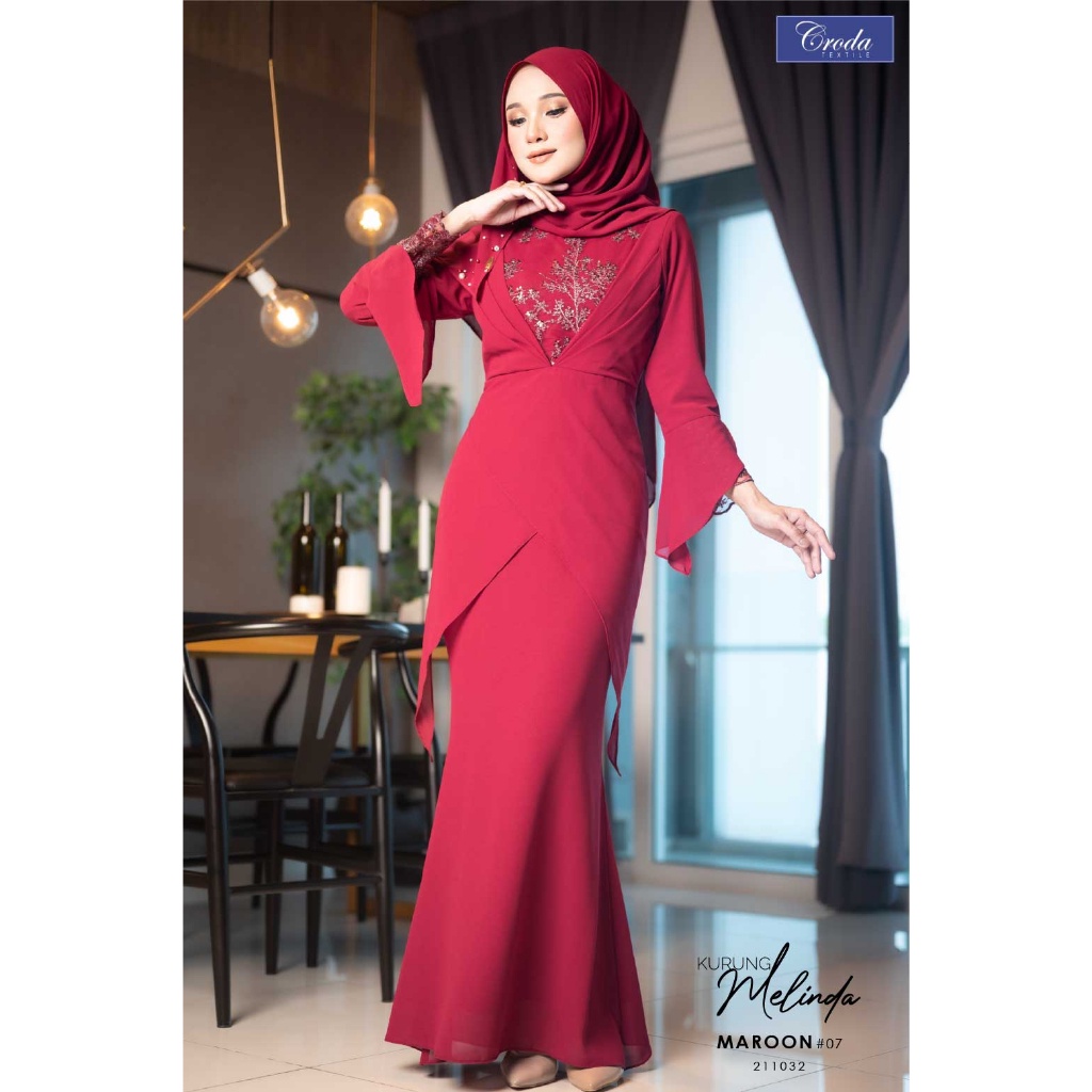 BAJU KURUNG MODEN SALOMA GLAMOUR BAJU RAYA 2024 CHIFFON CR