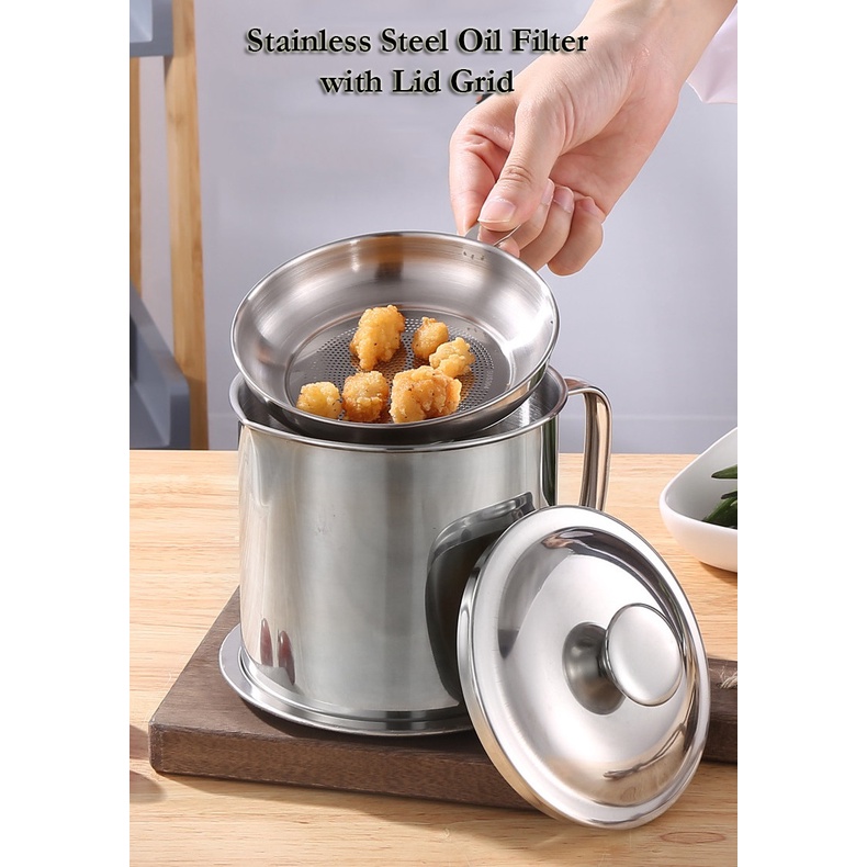 Stainless Steel Can Oil Filter With Lid Grid Shopee Malaysia