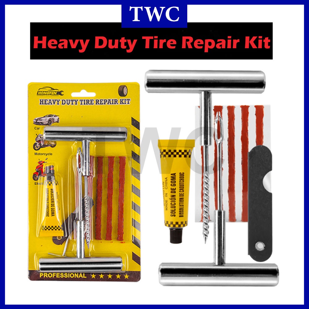 Tubeless Tyre Puncture Repair Kit Tool Auto Tire Plug Kit with 15 Rubber  Strips Heavy Duty Professional Tire Repair Kit Tire Repair Puncture Plug  for