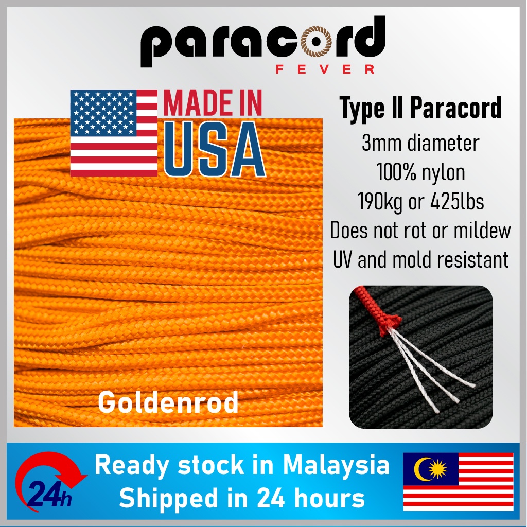 Made in USA - 3mm Type II 425 Tali Paracord Rope Parachute Cord ...