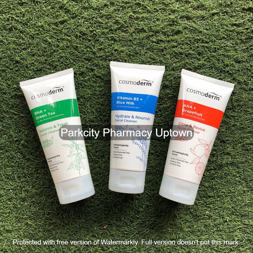 Cosmoderm Facial Cleanser 100ml (Vitamin B5 + Rice Milk / BHA + Green