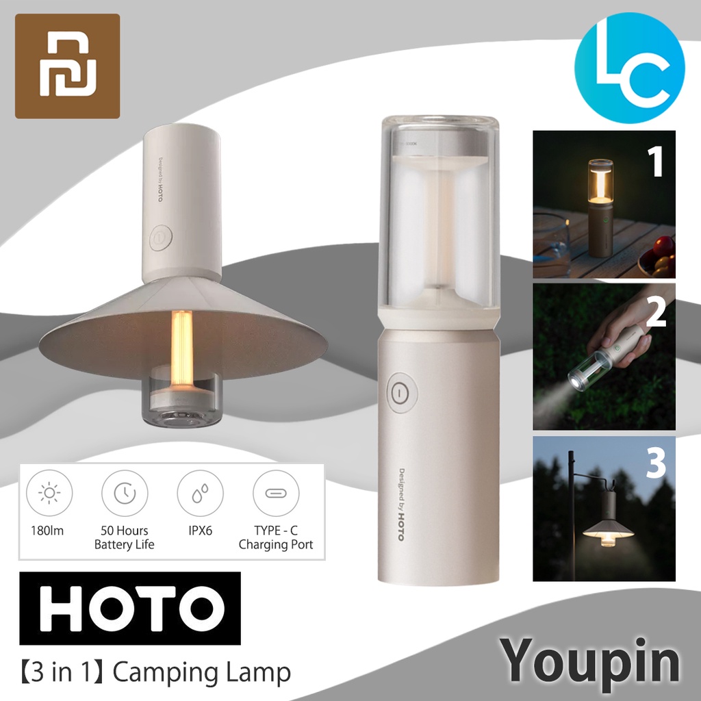 HOTO 3 in 1 Camping Light USBC Rechargeable Waterproof Flashlight ...