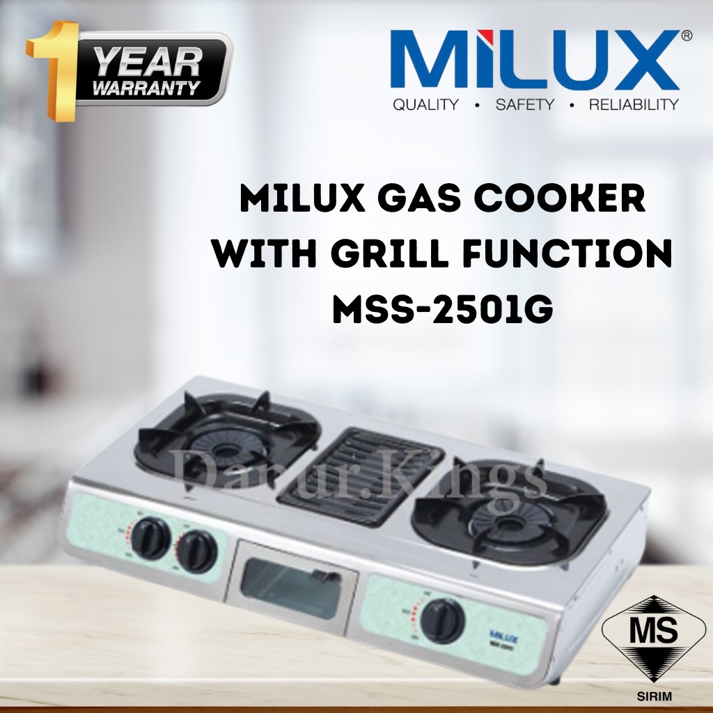 MILUX Double Burner Gas Cooker Stove With Grill Plate [ MSS2500G / MSS2501G ] Dapur Gas