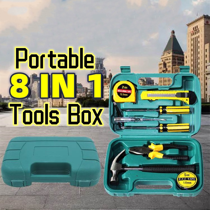 8 In 1 Hardware Toolbox Set Household Tool Set DIY Portable Manual Set Tool Hand Tool Kit Car