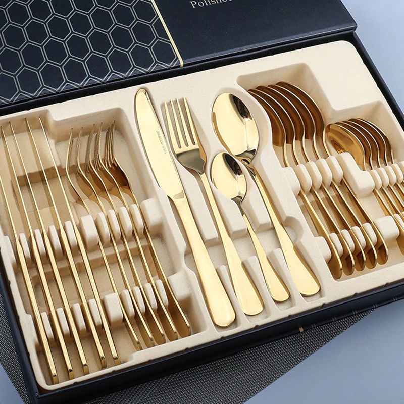 European Premium 24pcs Stainless Steel Cutlery Set Knife Fork Spoon ...