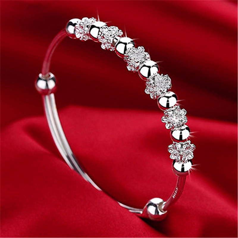 Plum Flower Bracelets For Women 925 Sterling Silver Beads Bangle Bracelet Transfer Lucky Cuff