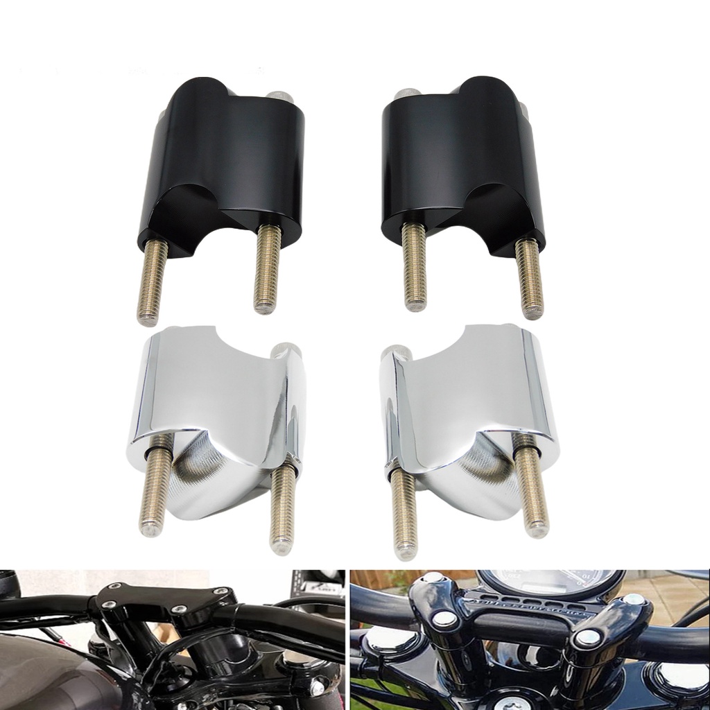 2" Rise CNC Aluminum Black 1" Handlebar Riser 50mm Handlebar Mount