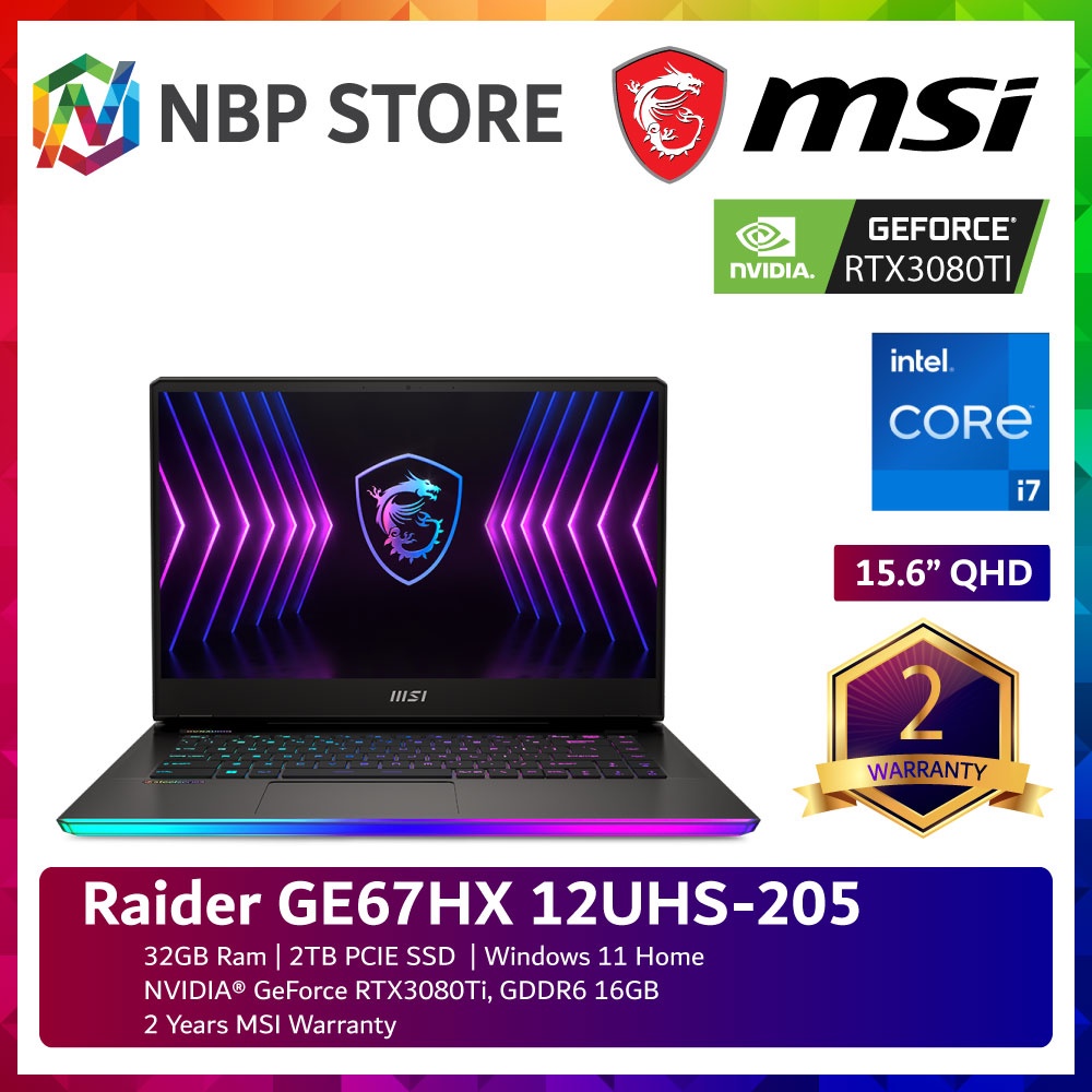 MSI Raider GE67HX 12UHS-205 15.6'' 240Hz OLED QHD Gaming Laptop ...