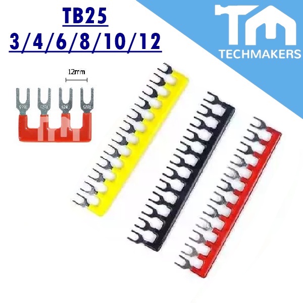 TB25 3/4/6/8/10/12 Red/Black 600V 25A (Pitch 12mm) Position Fork Type Terminal Strip Jumper Connector Switch Box TB 25