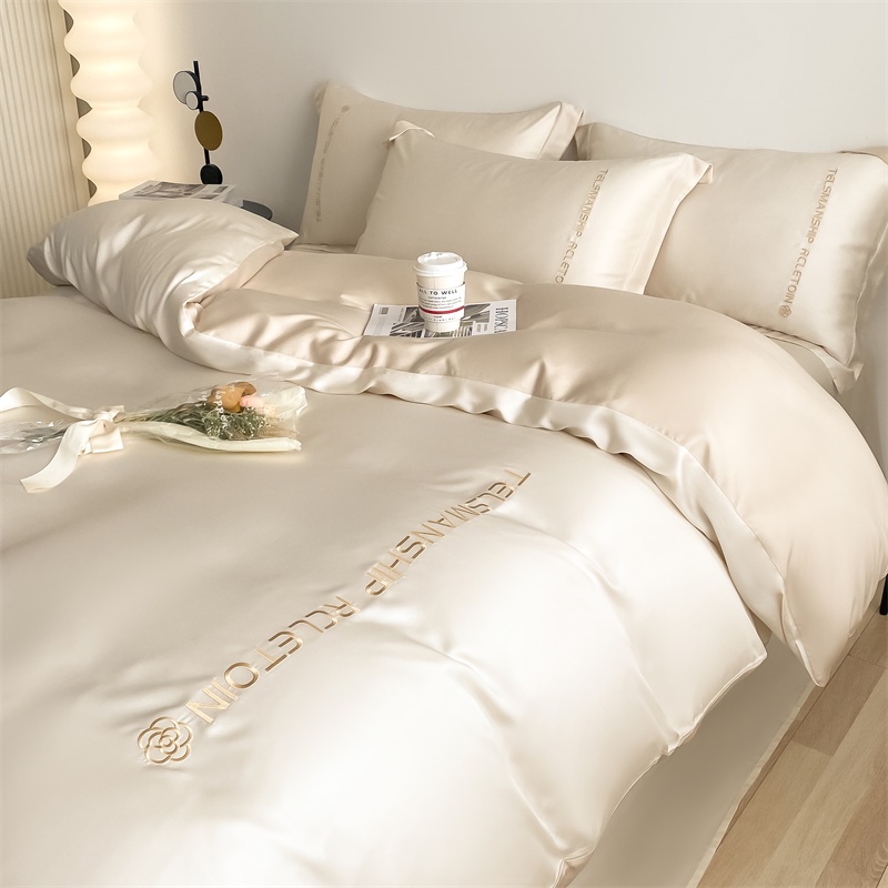 Ruya Series Camellia Ice Silk Bed Set Washed Silk Double Bed Set 4IN1