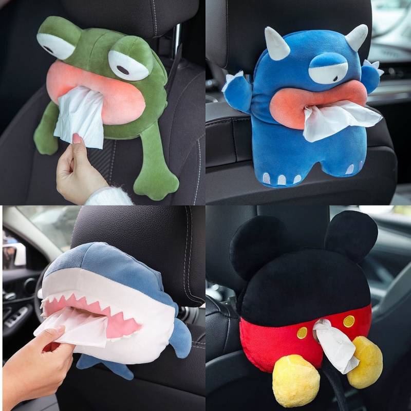 Fologoo 2-in-1 Car Tissue Box & Trash Can | Plush Organizer For Car Armrest, 27x33cm