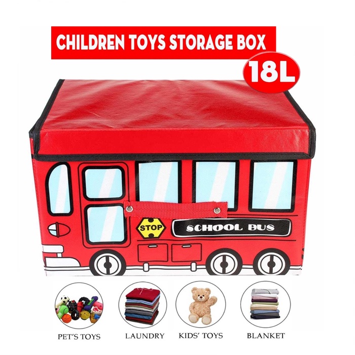 Children School Bus Style Storage Box Foldable Clothes Toy Organizer ...