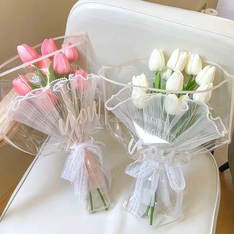 Ins Tulip Flower Bouquet DIY Transparent Flower Packing Wrapper ...