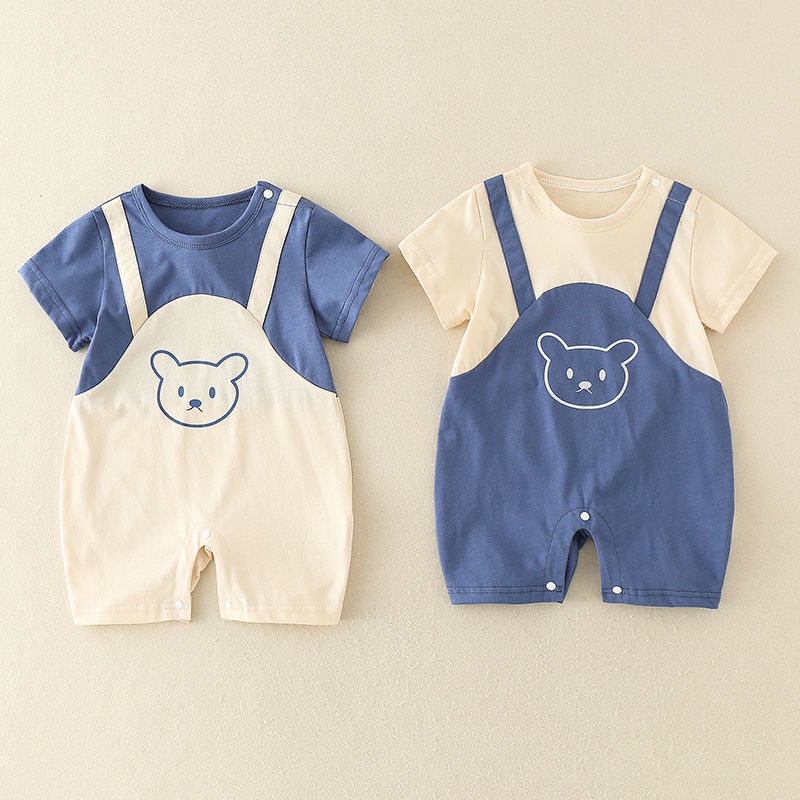 Summer Newborn Baby Clothes Baby Boys Bear Print Short Sleeve Romper ...