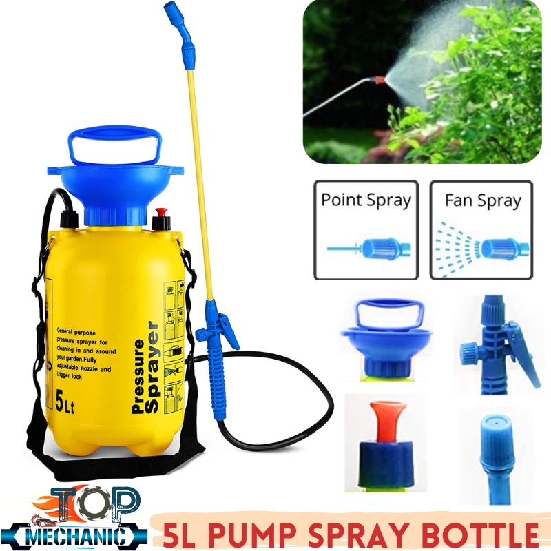 5 Litre Manual Pressure Sprayer Pump Spray Chemical Weed Water Plants ...