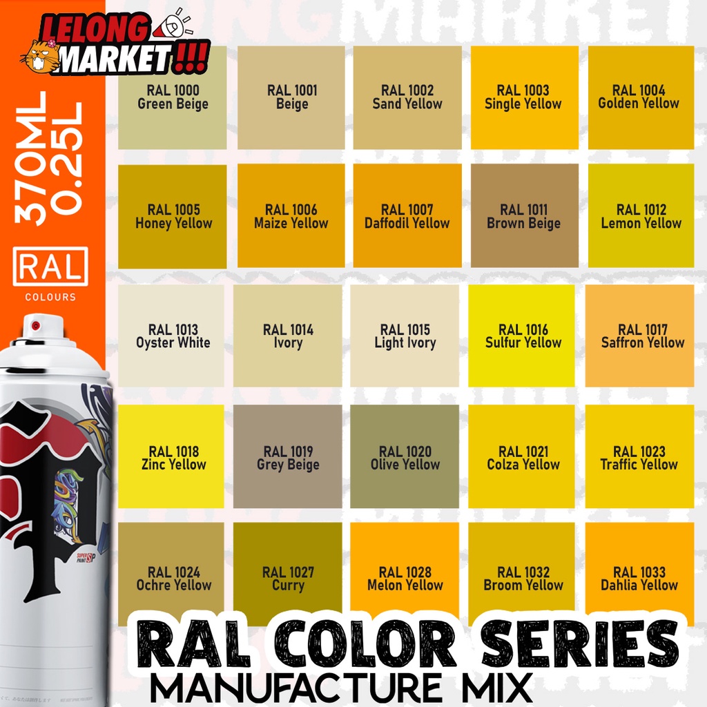 RAL Color Series 1 RAL1000 till RAL1033 Aerosol Tin Spray cat Kaler ...